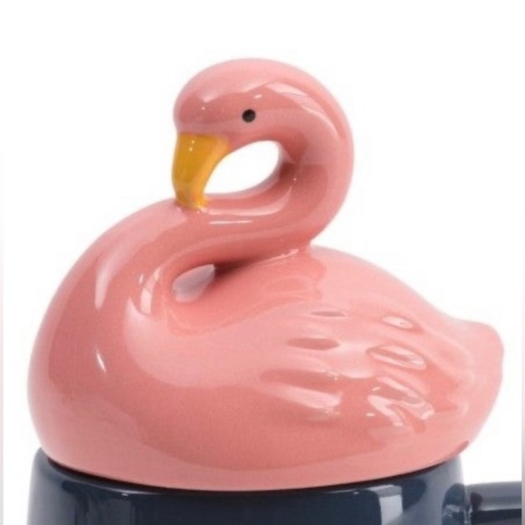 RAE DUNN Navy Flocking Fabulous coffee mug with FLAMINGO topper - Picture 3 of 4